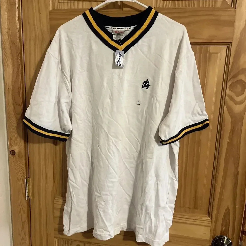 Vintage The Disney Store Mickey Spirit Mouse White V Neck Shirt Size Large NWT